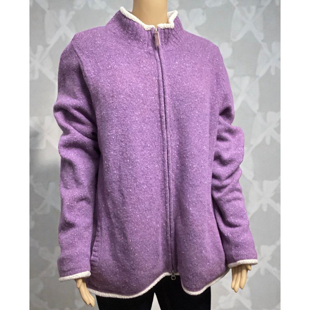 L.L.Bean women's sweater lambswool fleece lining full-zip jacket purple sz XL